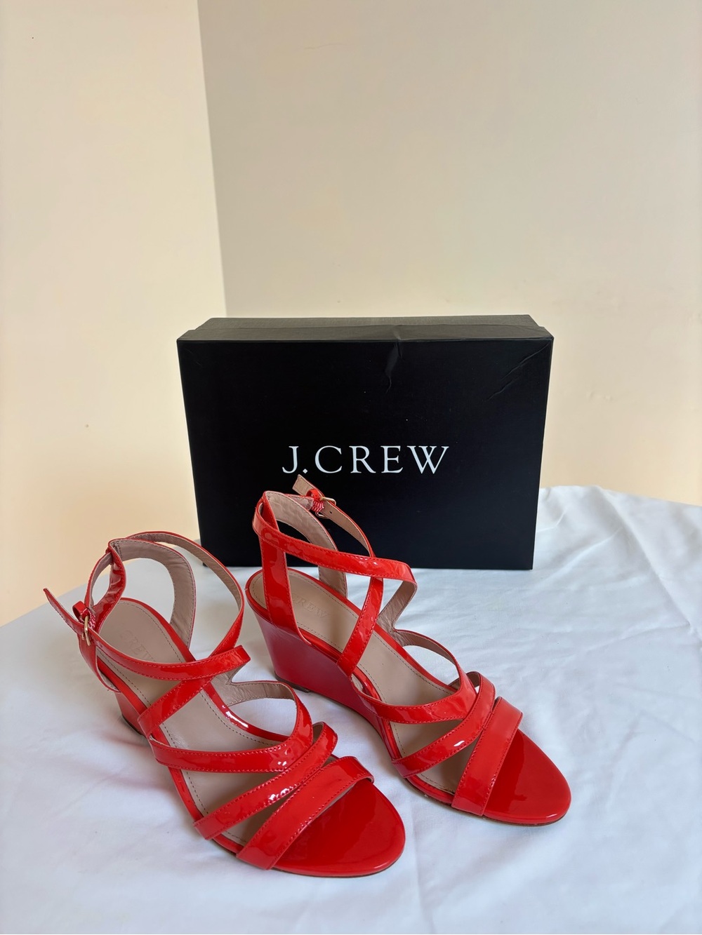 J. Crew Patent Leather Strappy Wedge Sandals in Blood Orange - Women’s Size 8.5M - Picture 10 of 12